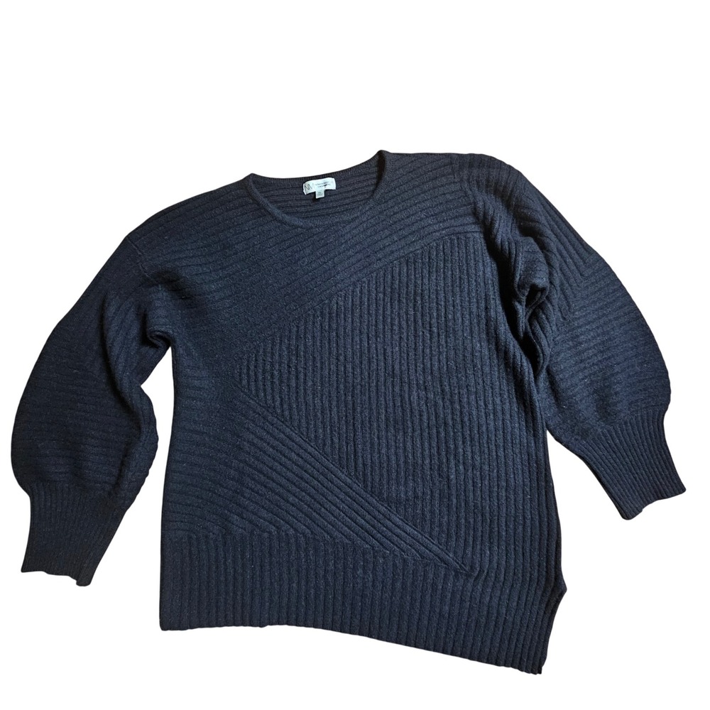 Neiman Marcus Cashmere Mixed Ribbed Knit Sweater‎ Womens XL Balloon Sleeve Prep